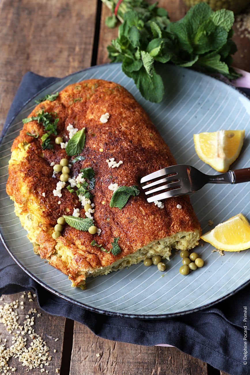 Omelette soufflée aux petits pois et à la menthe