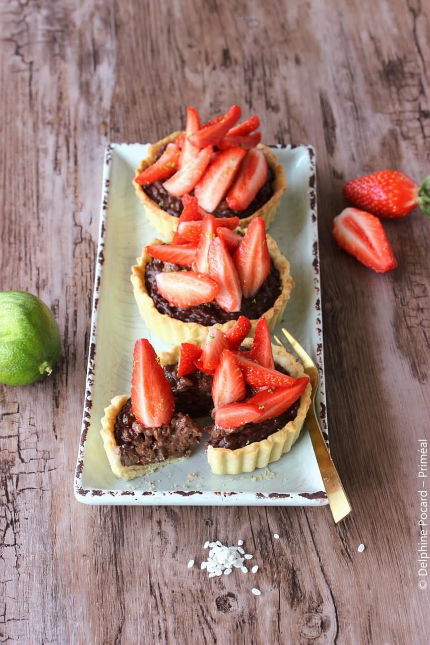 Tartelettes de riz au lait et chocolat, à la fraise
